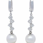 Pearl 
Diamond 14k White Gold Ladies Dangle Earrings