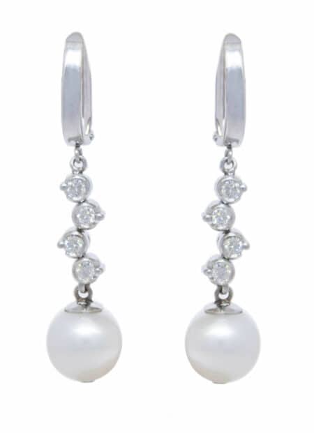 Pearl 
Diamond 14k White Gold Ladies Dangle Earrings