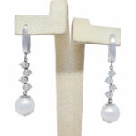 Pearl 
Diamond 14k White Gold Ladies Dangle Earrings