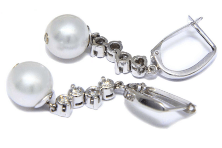 Pearl & Diamond 14k White Gold Ladies Dangle Earrings