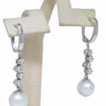 Pearl 
Diamond 14k White Gold Ladies Dangle Earrings