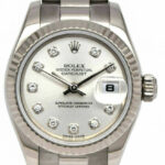 Rolex Datejust 18k White Gold Silver Diamond Dial 26mm President Watch Y 179179