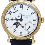 Patek Philippe 5015 Complications 18k YG Mens 35mm White Dial Watch 5015J