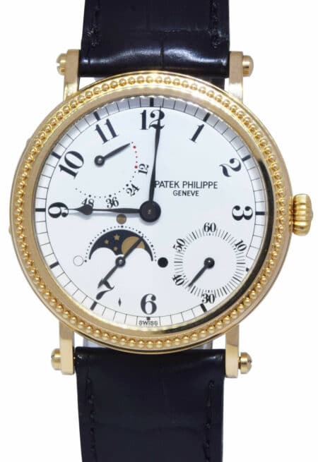 Patek Philippe 5015 Complications 18k YG Mens 35mm White Dial Watch 5015J