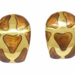 Roberto Coin 18k Yellow Gold 
Brown Enamel Earrings Omega Post