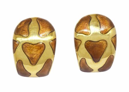 Roberto Coin 18k Yellow Gold 
Brown Enamel Earrings Omega Post