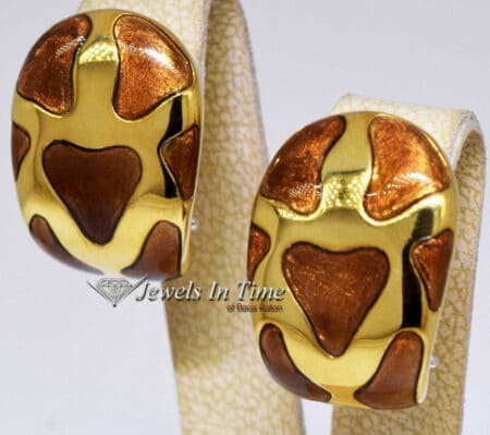 Roberto Coin 18k Yellow Gold & Brown Enamel Earrings Omega Post