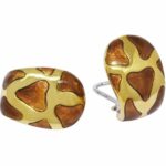 Roberto Coin 18k Yellow Gold 
Brown Enamel Earrings Omega Post