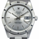 Rolex Date Steel Silver Dial Engine Turned Bezel 34mm Watch D 15210