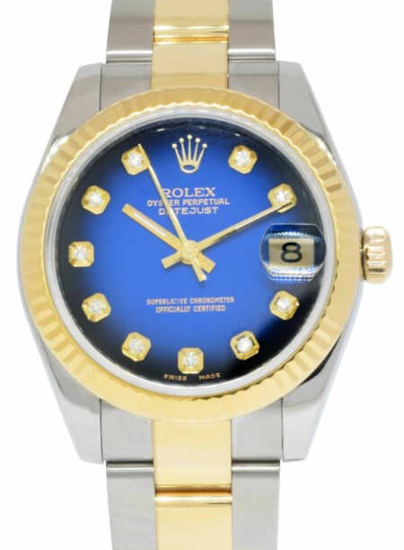 Rolex Datejust 18k Gold/Steel Blue Vignette Diamond Ladies 31mm Watch 178273