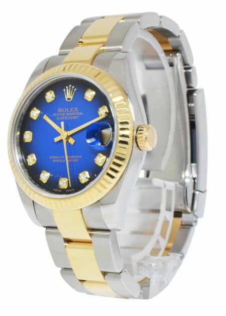 Rolex Datejust 18k Gold/Steel Blue Vignette Diamond Ladies 31mm Watch 178273