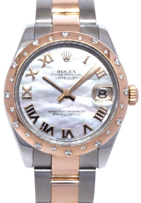 Rolex Datejust 18k Rose Gold/Steel MOP 
Diamond Bezel Ladies 31mm Watch 178341