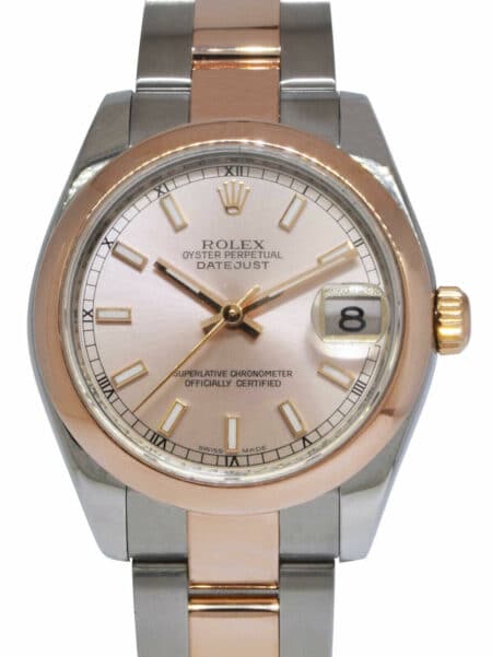 Rolex Datejust 18k Rose Gold/Steel Pink Index Dial Ladies 31mm Watch Z 178241