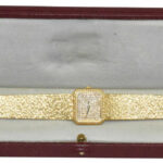 Piaget Rectangle 18k Yellow Gold Diamond Ladies Dress Quartz Watch +Box 8128 A 6