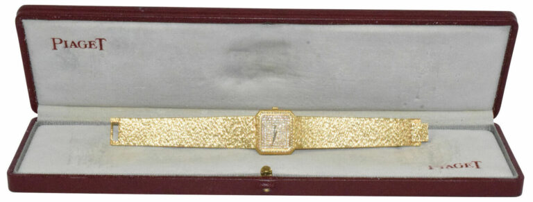 Piaget Rectangle 18k Yellow Gold Diamond Ladies Dress Quartz Watch +Box 8128 A 6