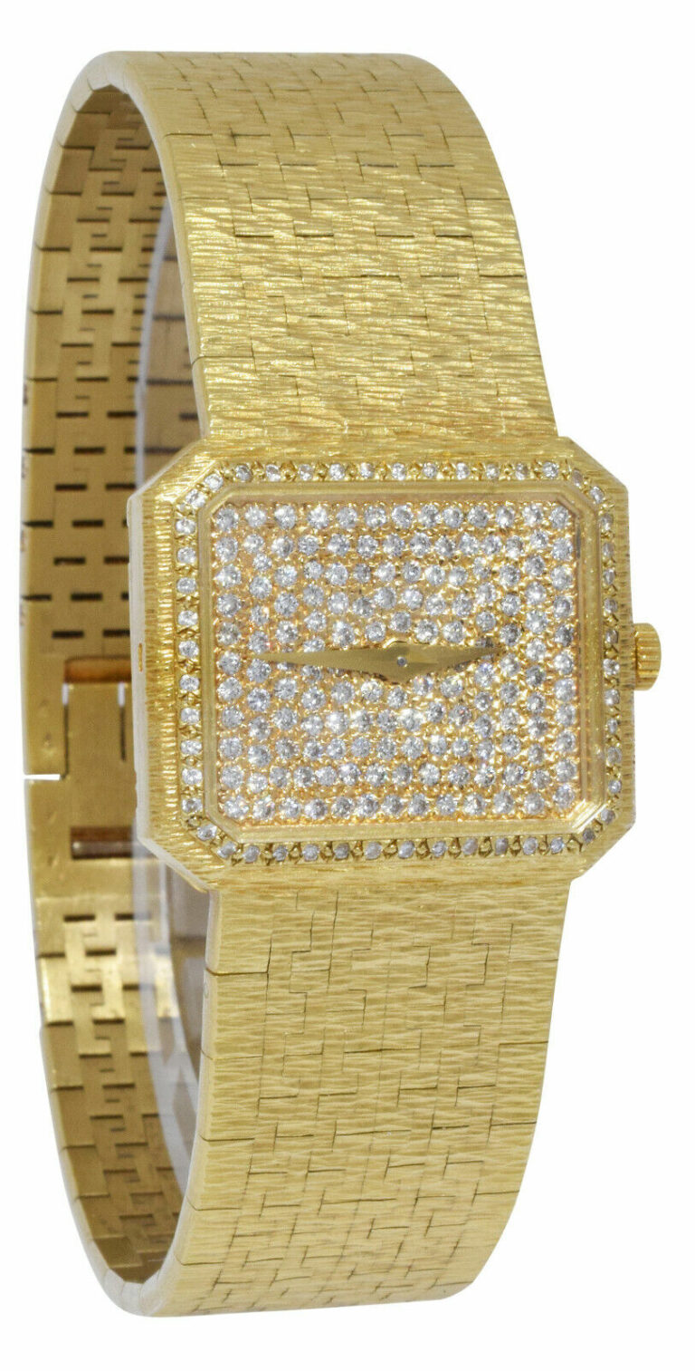 Piaget Rectangle 18k Yellow Gold Diamond Ladies Dress Quartz Watch +Box 8128 A 6