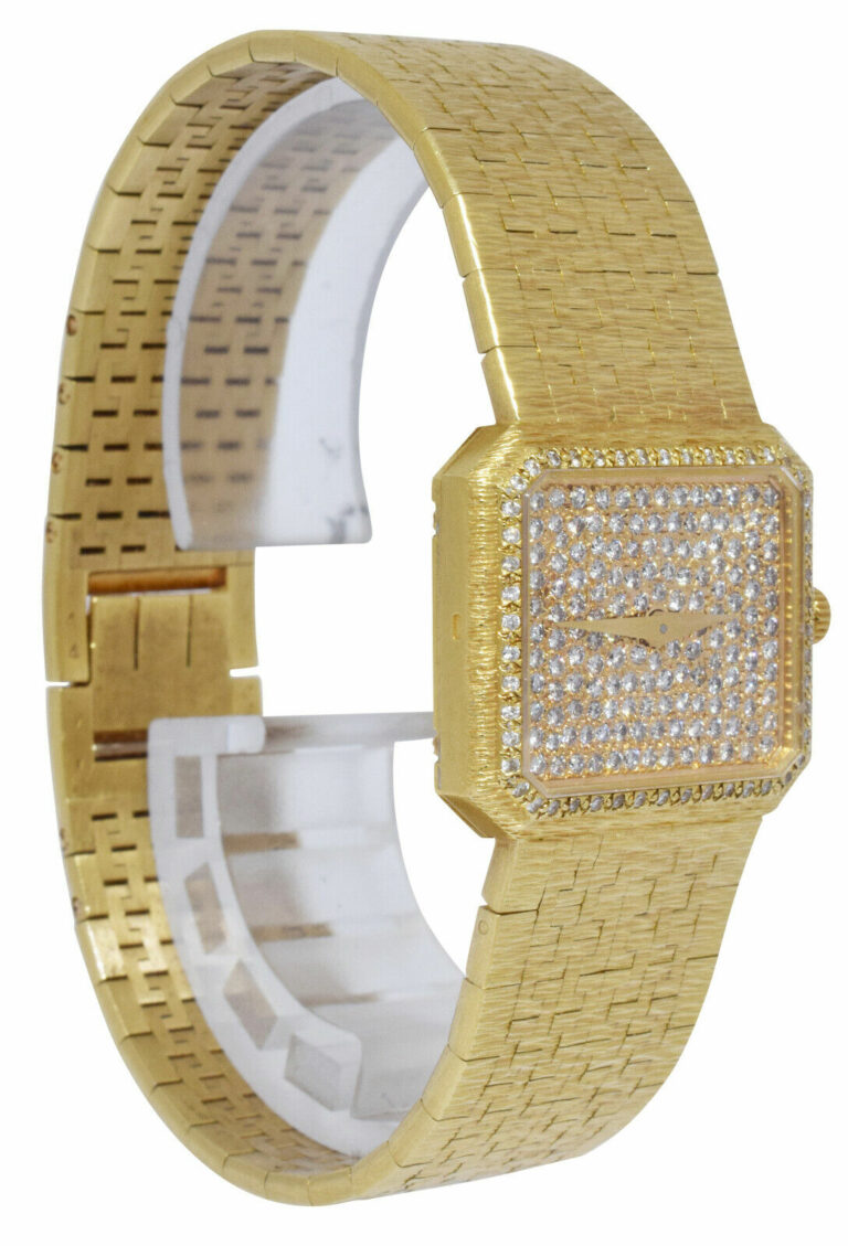 Piaget Rectangle 18k Yellow Gold Diamond Ladies Dress Quartz Watch +Box 8128 A 6