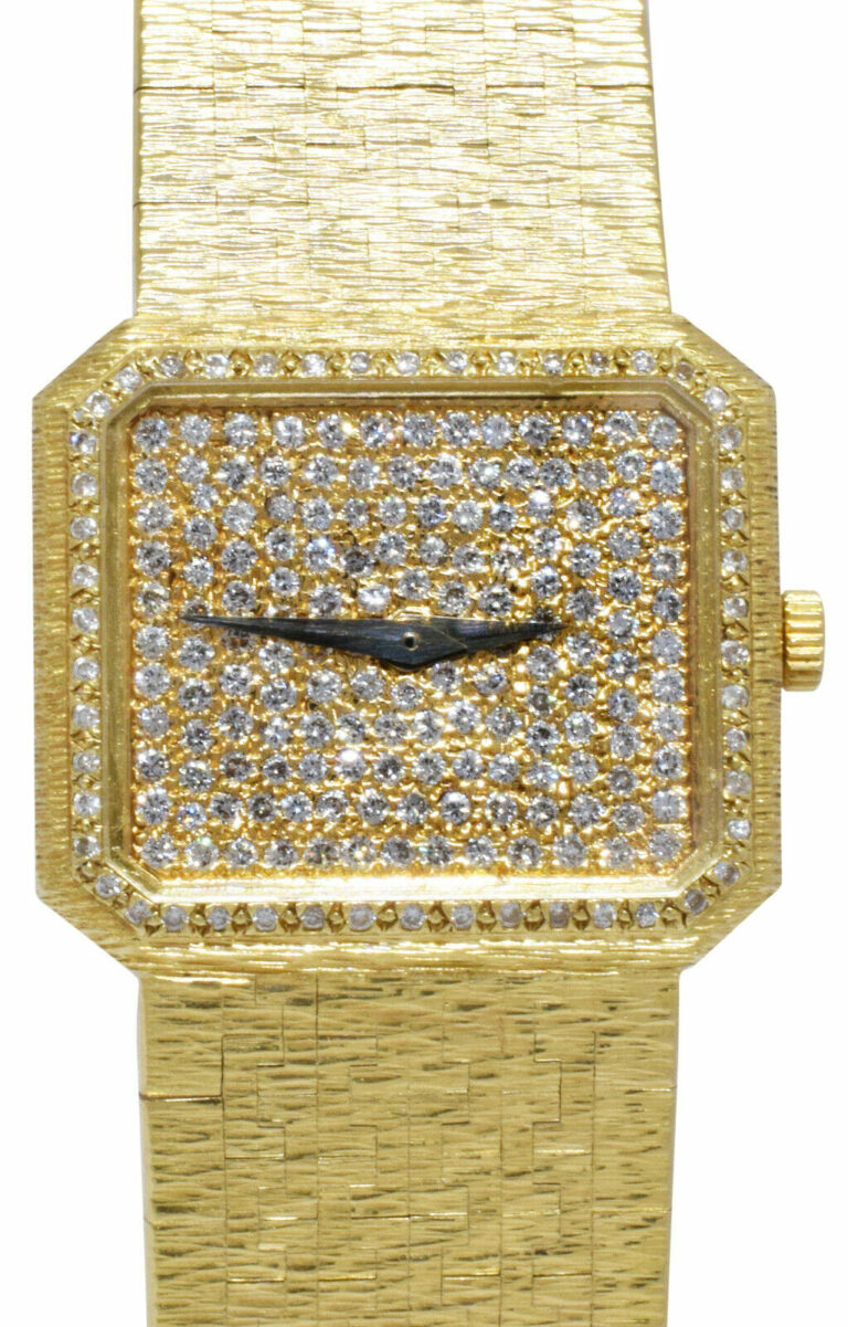 Piaget Rectangle 18k Yellow Gold Diamond Ladies Dress Quartz Watch +Box 8128 A 6