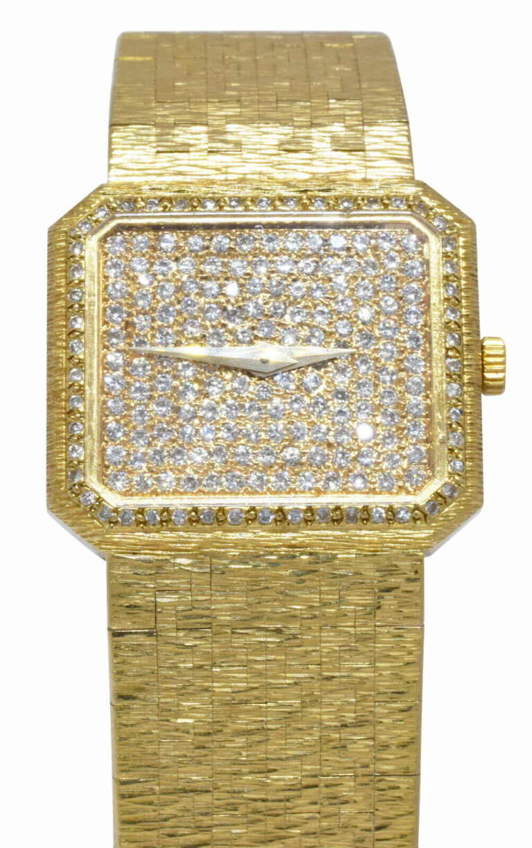 Piaget Rectangle 18k Yellow Gold Diamond Ladies Dress Quartz Watch +Box 8128 A 6