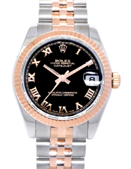 Rolex Datejust 18k Rose Gold/Steel Black Roman Dial Ladies 31mm Watch D 178271