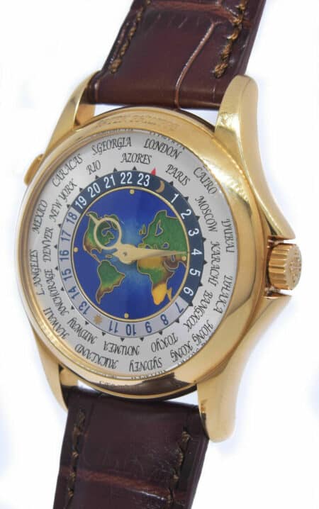 Patek Philippe World Time 18k Yellow Gold Enamel Dial Box/Papers 5131J