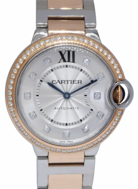 Cartier Ballon Bleu 36mm 18k Rose Gold/Steel 
Diamond Watch B/P WE902078 3754