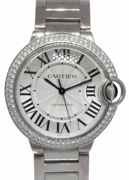 Cartier Ballon Bleu 36mm 18k White Gold Diamond Auto Watch +Box WE96006Z3 3004