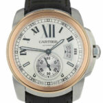 Cartier Calibre Steel 
18k Rose Gold Silver Dial 42mm Watch W7100039 3299