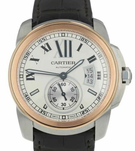 Cartier Calibre Steel 
18k Rose Gold Silver Dial 42mm Watch W7100039 3299