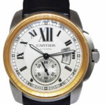 Cartier Calibre Steel 
18k Rose Gold Silver Dial 42mm Watch W7100039 3299