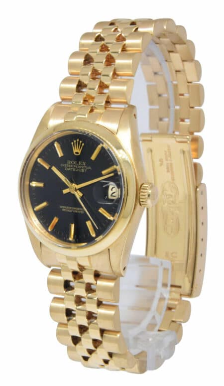 Rolex Datejust 18k Yellow Gold Black Dial Jubilee Bracelet 31mm Watch 6827