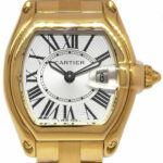 Cartier Roadster Date 18k Yellow Gold Silver Roman Dial Ladies Quartz Watch 2676