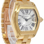 Cartier Roadster Date 18k Yellow Gold Silver Roman Dial Ladies Quartz Watch 2676