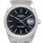 Rolex Date Stainless Steel Black Dial Oyster Bracelet 34mm Watch Y 15200