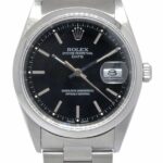 Rolex Date Stainless Steel Black Dial Oyster Bracelet 34mm Watch Y 15200