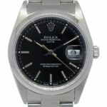 Rolex Date Stainless Steel Black Dial Oyster Bracelet 34mm Watch Y 15200