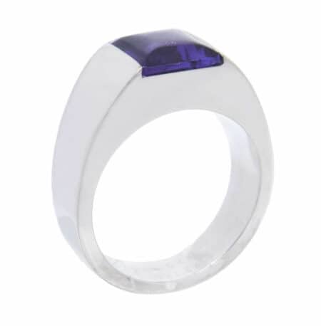 Cartier 18K White Gold Tank Ring Amethyst Size 52