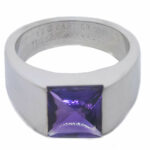 Cartier 18K White Gold Tank Ring Amethyst Size 52