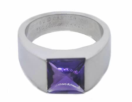 Cartier 18K White Gold Tank Ring Amethyst Size 52