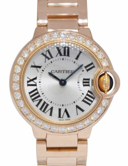 Cartier Ballon Bleu 28mm 18k Rose Gold Diamond Ladies Quartz Watch WJBB0015 3007