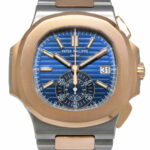 Patek Philippe 5980 Nautilus Chronograph Steel 18k RG Blue Dial Watch B/P 5980AR