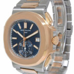 Patek Philippe 5980 Nautilus Chronograph Steel 18k RG Blue Dial Watch B/P 5980AR