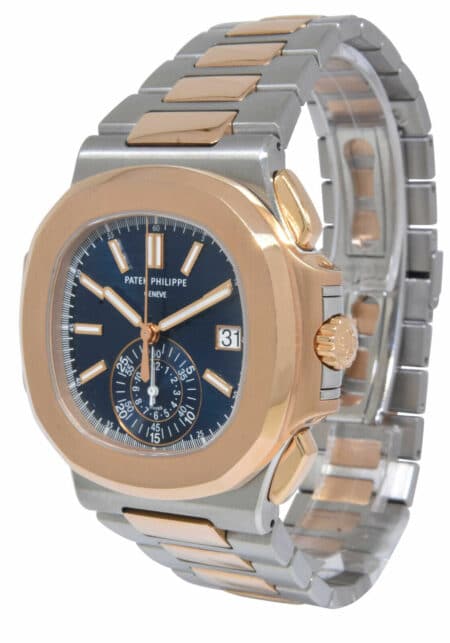 Patek Philippe 5980 Nautilus Chronograph Steel 18k RG Blue Dial Watch B/P 5980AR