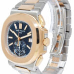 Patek Philippe 5980 Nautilus Chronograph Steel 18k RG Blue Dial Watch B/P 5980AR