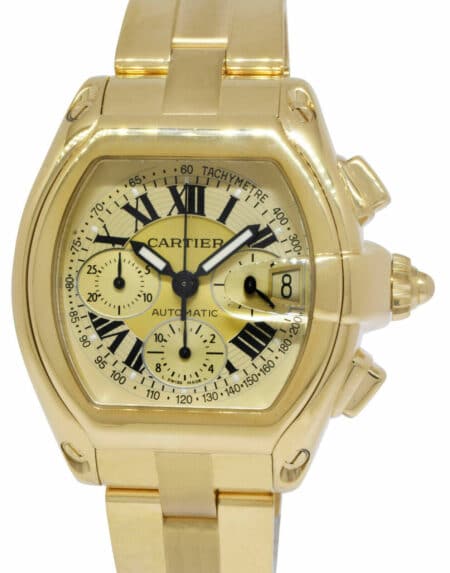 Cartier Roadster XL Chronograph 18k Yellow Gold Champagne Dial Mens Watch 2619