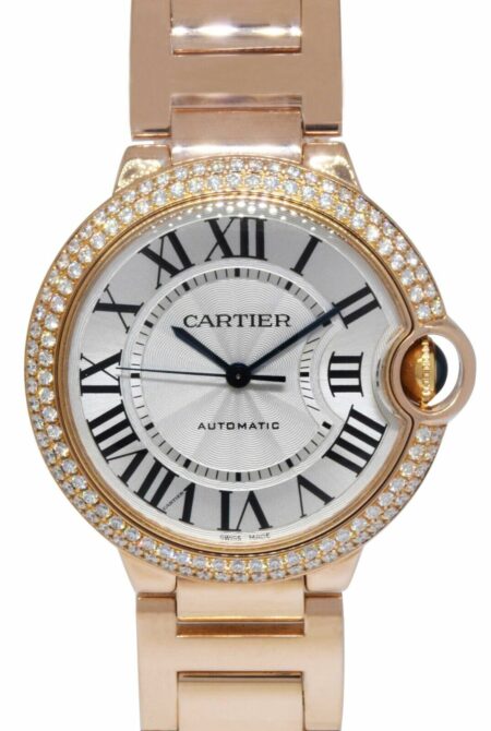 Cartier Ballon Bleu 36mm 18k Rose Gold Diamond Bezel Watch B/P WJBB0005 3003