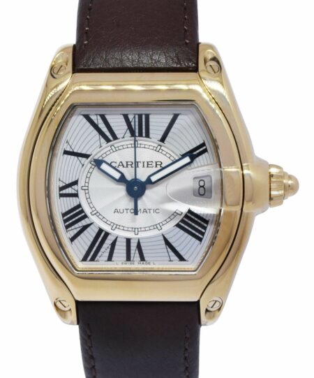 Cartier Roadster Date 18k Yellow Gold Mens Automatic Watch On Strap B/P 2524