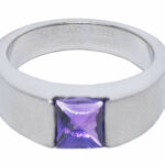 Cartier 18K Gold Tank Ring Amethyst Size 50 w/ Certificate