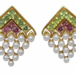 Ladies 18K Gold Peridot Rhodolite Pearl Earrings