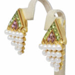 Ladies 18K Gold Peridot Rhodolite Pearl Earrings